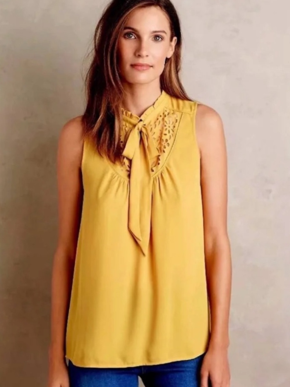 Like New [Maeve · Anthro] Yellow Sleeveless Laser Cut Luca Blouse Top | 2 ⋅ XS